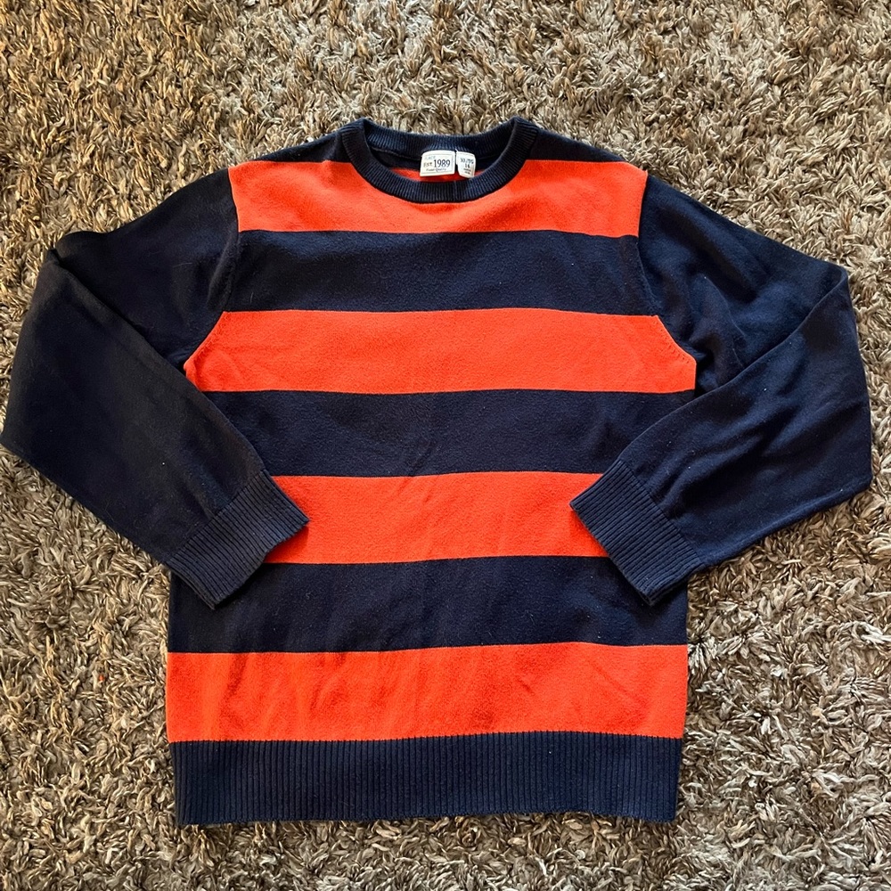Children’s Place Size 14 Dress Sweater , orange & navy stripe, good condition